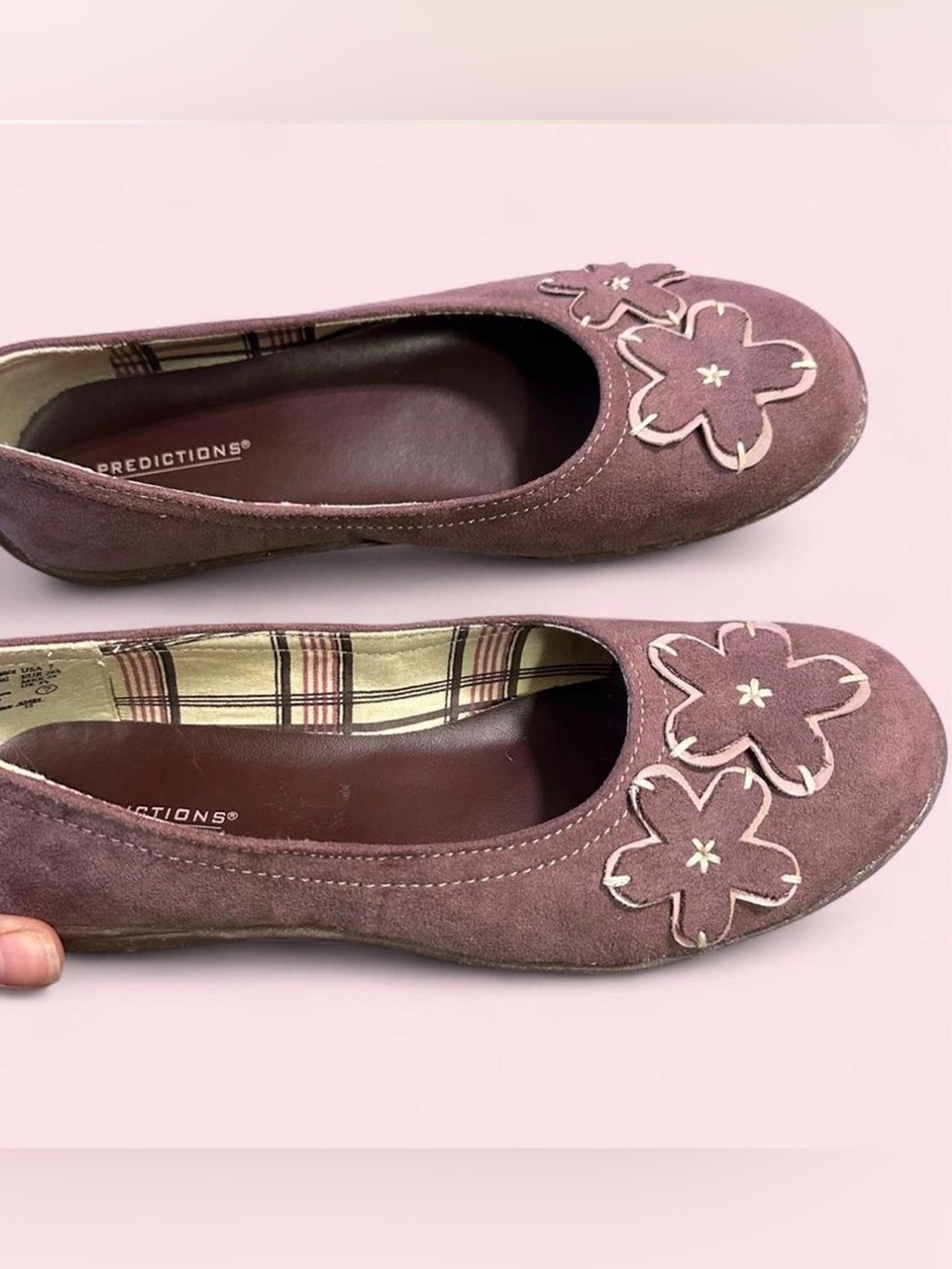 Y2K 2000s Predictions Mauve Suede Floral Coquette Whimsigoth Ballet Flats